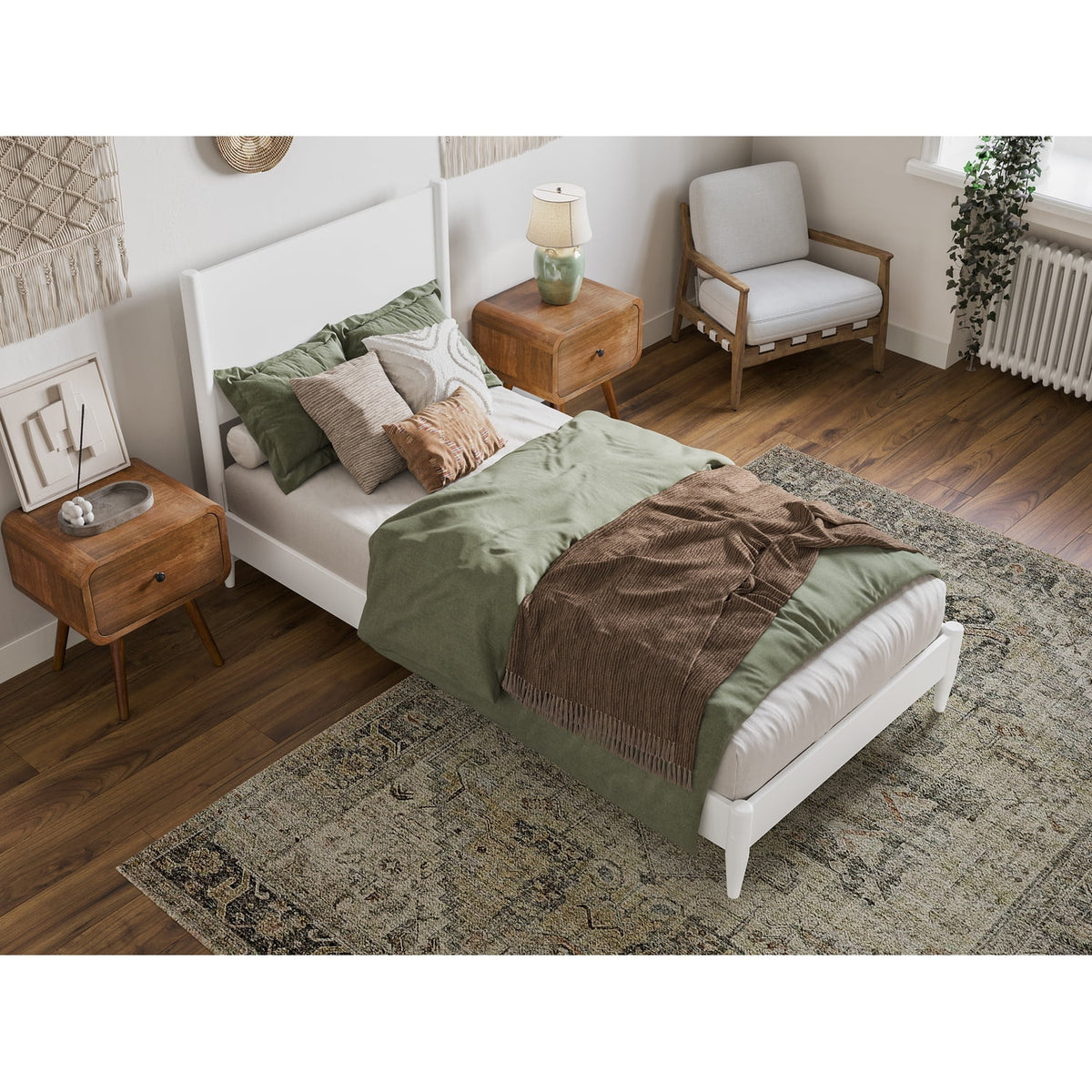 Twin XL Wood Low Profile Platform Bed in White O1047