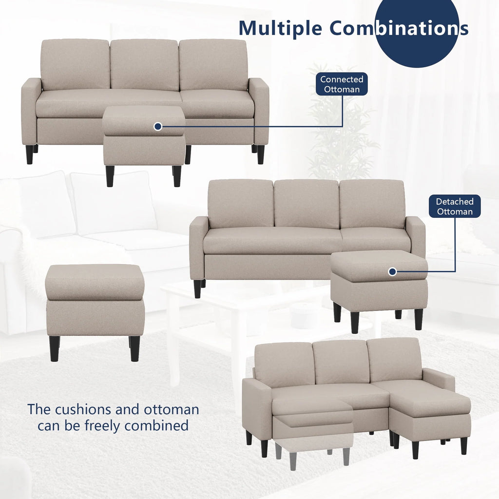 Convertible Sectional Sofa L-Shaped 3-Seat Couch with Reversible Chaise S57058