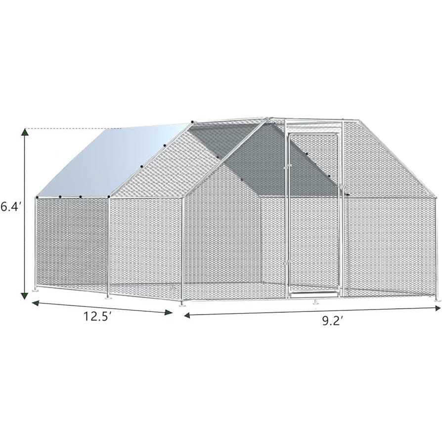 Large Metal Chicken Coop Walk-in Poultry Cage with Waterproof Cover U55206