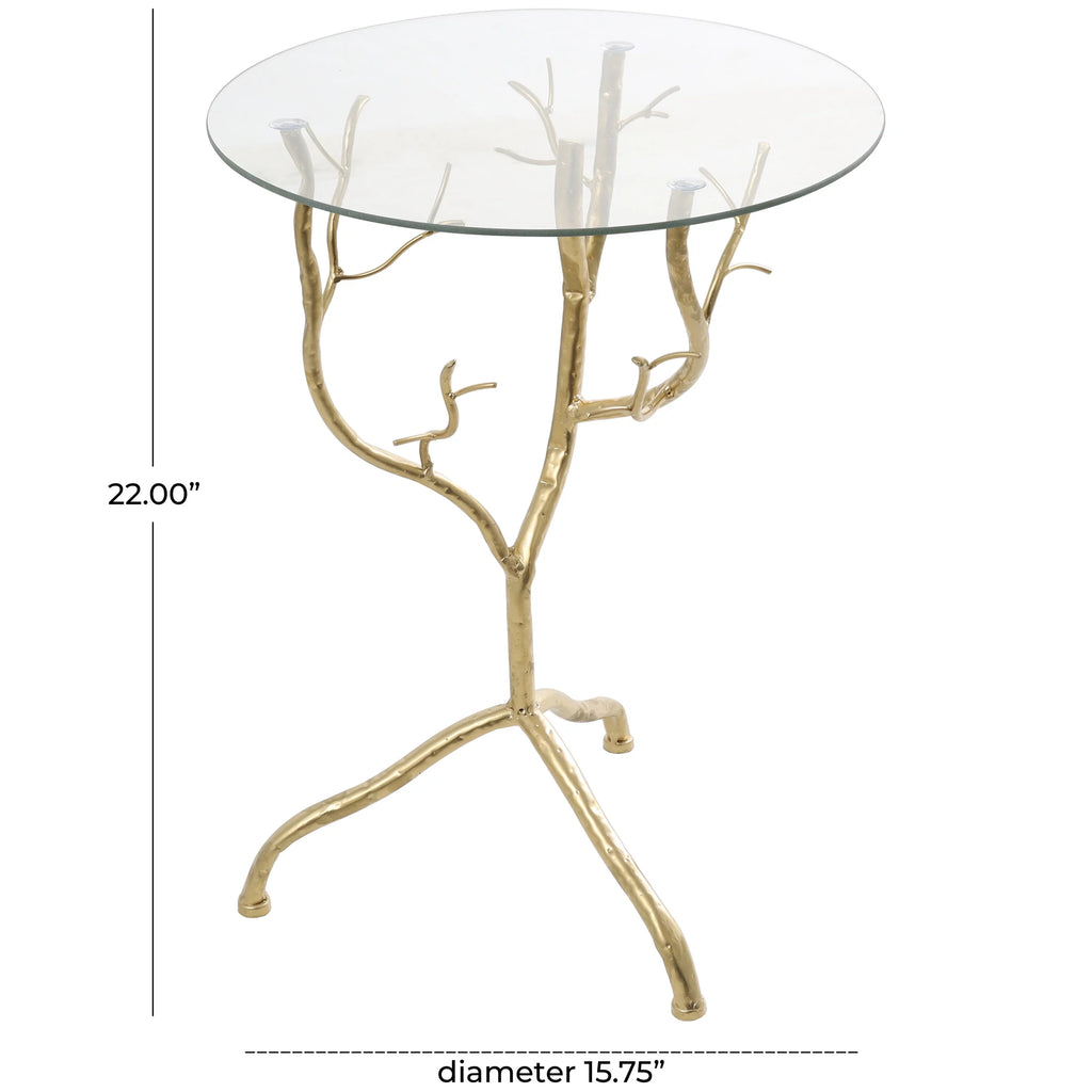 16" x 22" Gold Metal Branch Accent Table with Glass Top A5080