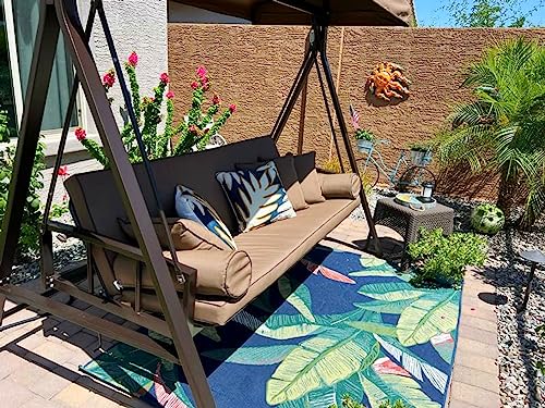 Outdoor Patio Porch Swing with Adjustable PVC Canopy, 3-seat Swing Chair Bench with Side Cup Holder, Cushions and Pillow Included, Grey E823