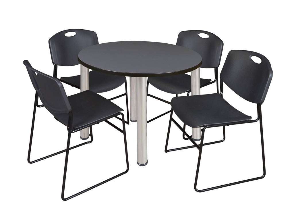 48x22 Round Breakroom Table with 4 Stack Chairs E244