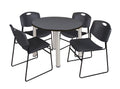 48x22 Round Breakroom Table with 4 Stack Chairs E244