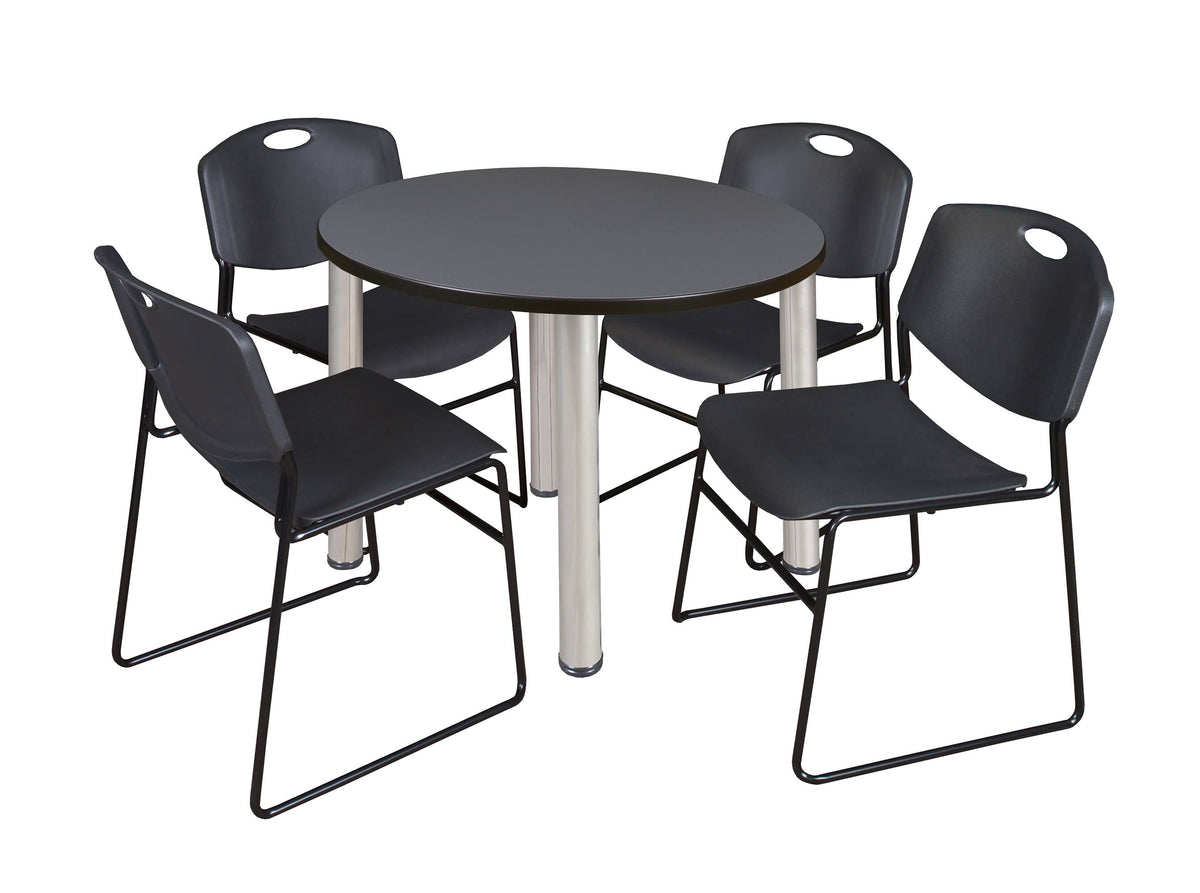 48x22 Round Breakroom Table with 4 Stack Chairs E244