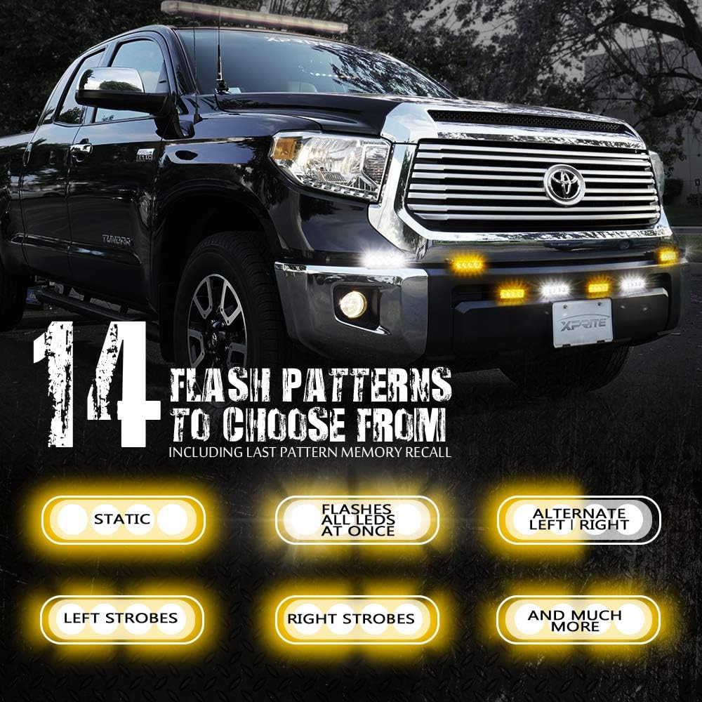 Amber Yellow & Green 4 LED 4 Watt Emergency Vehicle Waterproof Surface Mount Strobe Light Head with Clear Lens - 8 Pack W544691