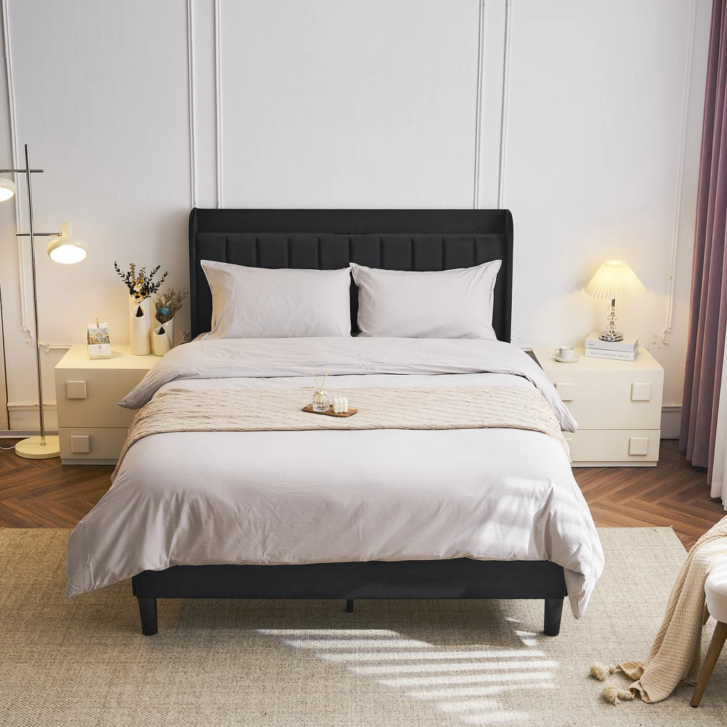 Queen Bed Frame with Charging Station and Upholstered Headboard B569