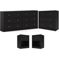 Black Engineered Wood 3 Drawer Chest 6 Drawer Dresser & Nightstand I1420