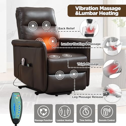 Beige Power Lift Recliner with Vibration and Lumbar Heat I6000