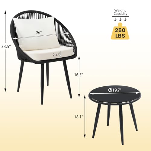 3 Piece Woven Rope Bistro Set with Cushions and Side Table G311991