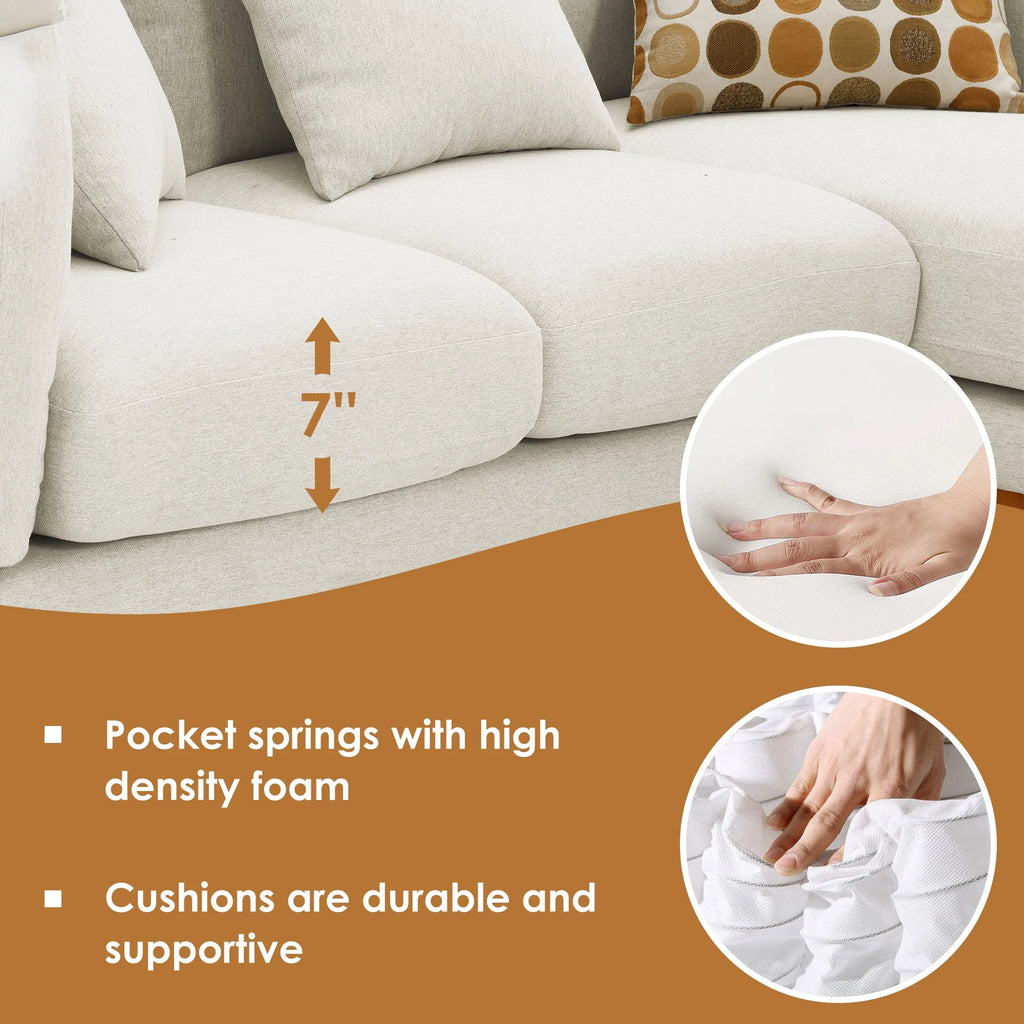 Cream Linen L Shaped Sectional Sofa with Chaise I1647