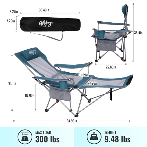 2-in-1 Reclining Camping Chair with Footrest Folding Lounge Chair with Adjustable Backrest U27820
