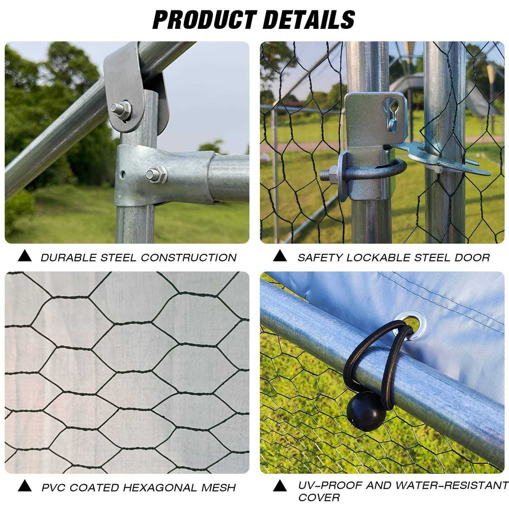 Large Metal Chicken Coop Walk-in Poultry Cage with Waterproof Cover U55206