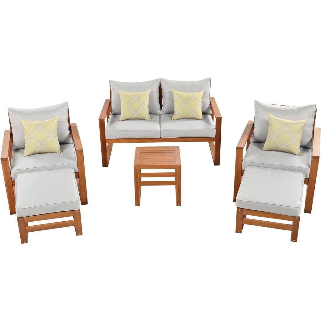 Gray 6 Piece Wood Sectional Sofa with Ottoman K45693