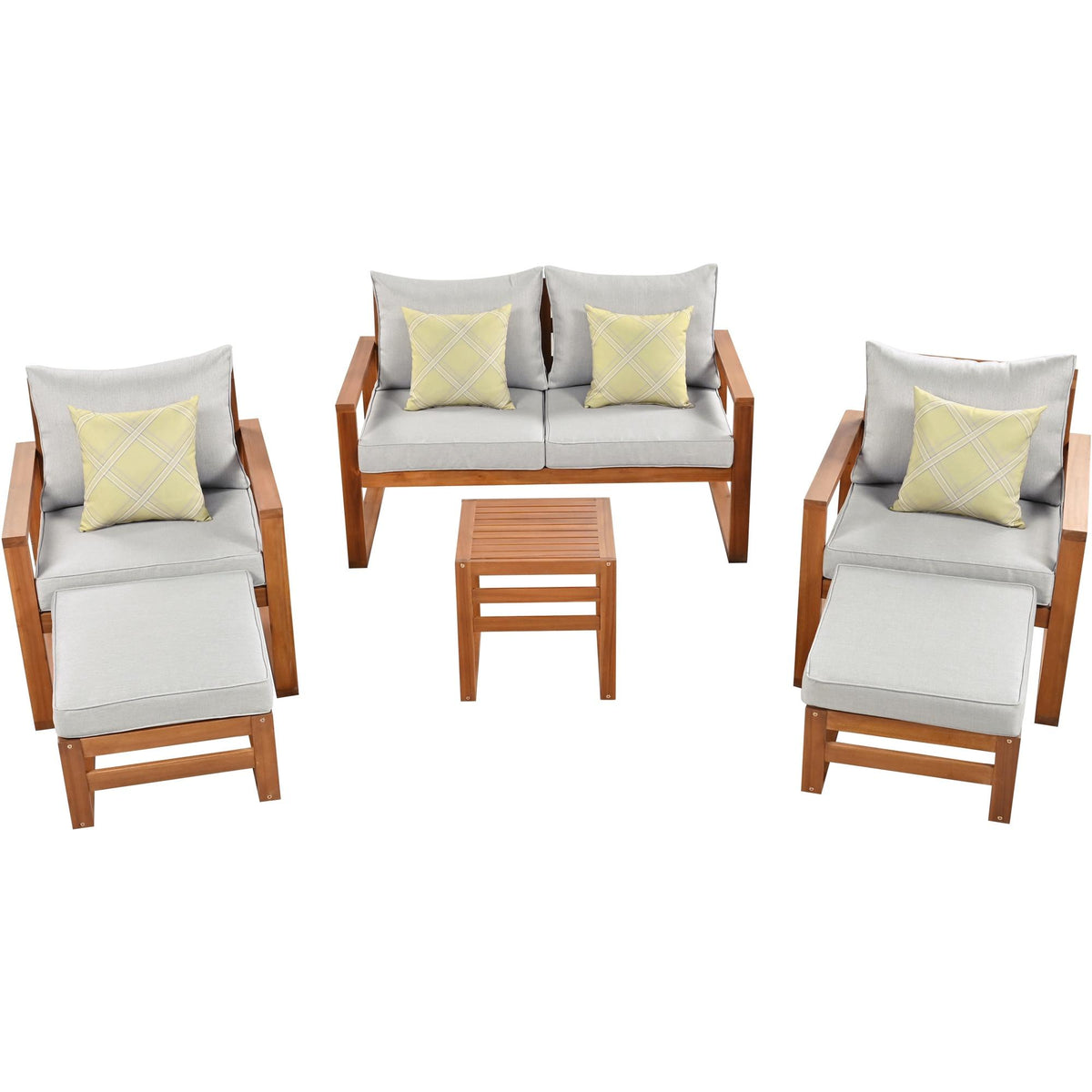 Gray 6 Piece Wood Sectional Sofa with Ottoman K45693