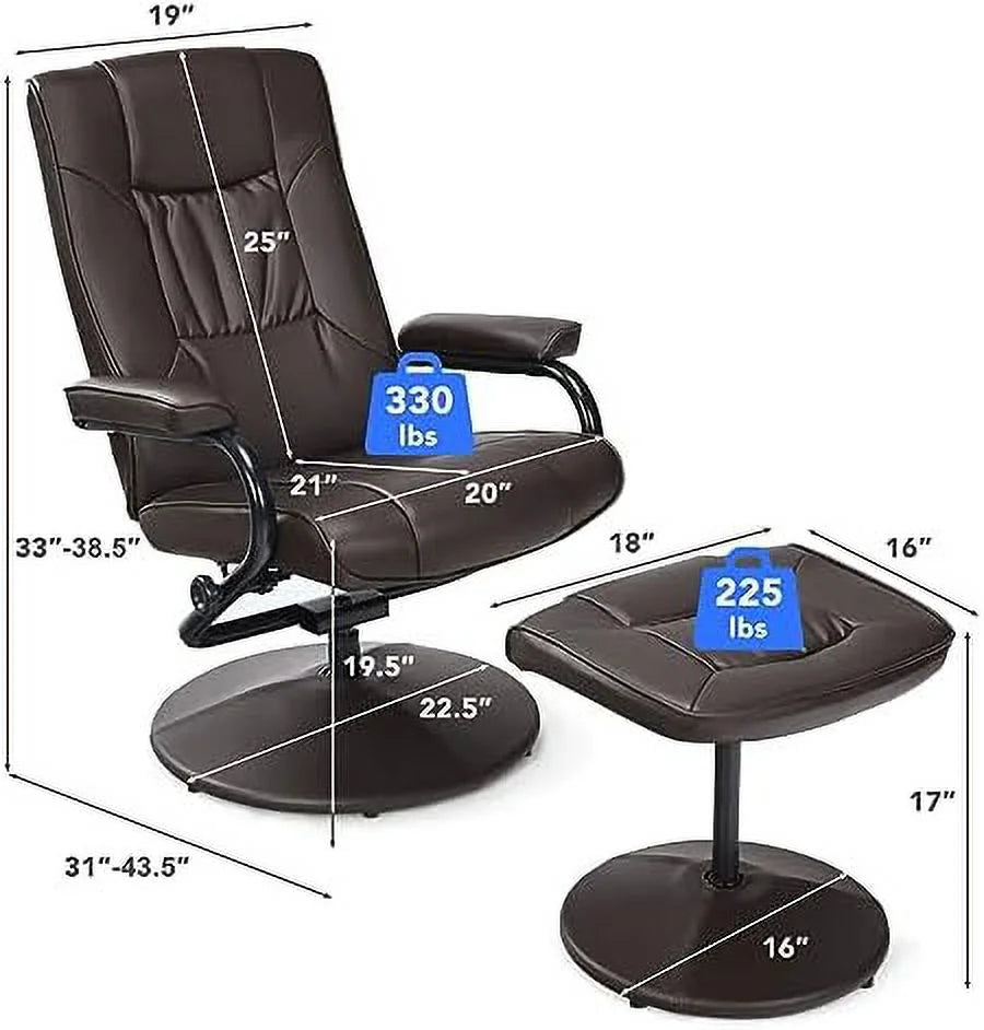 Grey PU Leather Swivel Reclining Chair with Ottoman F31753