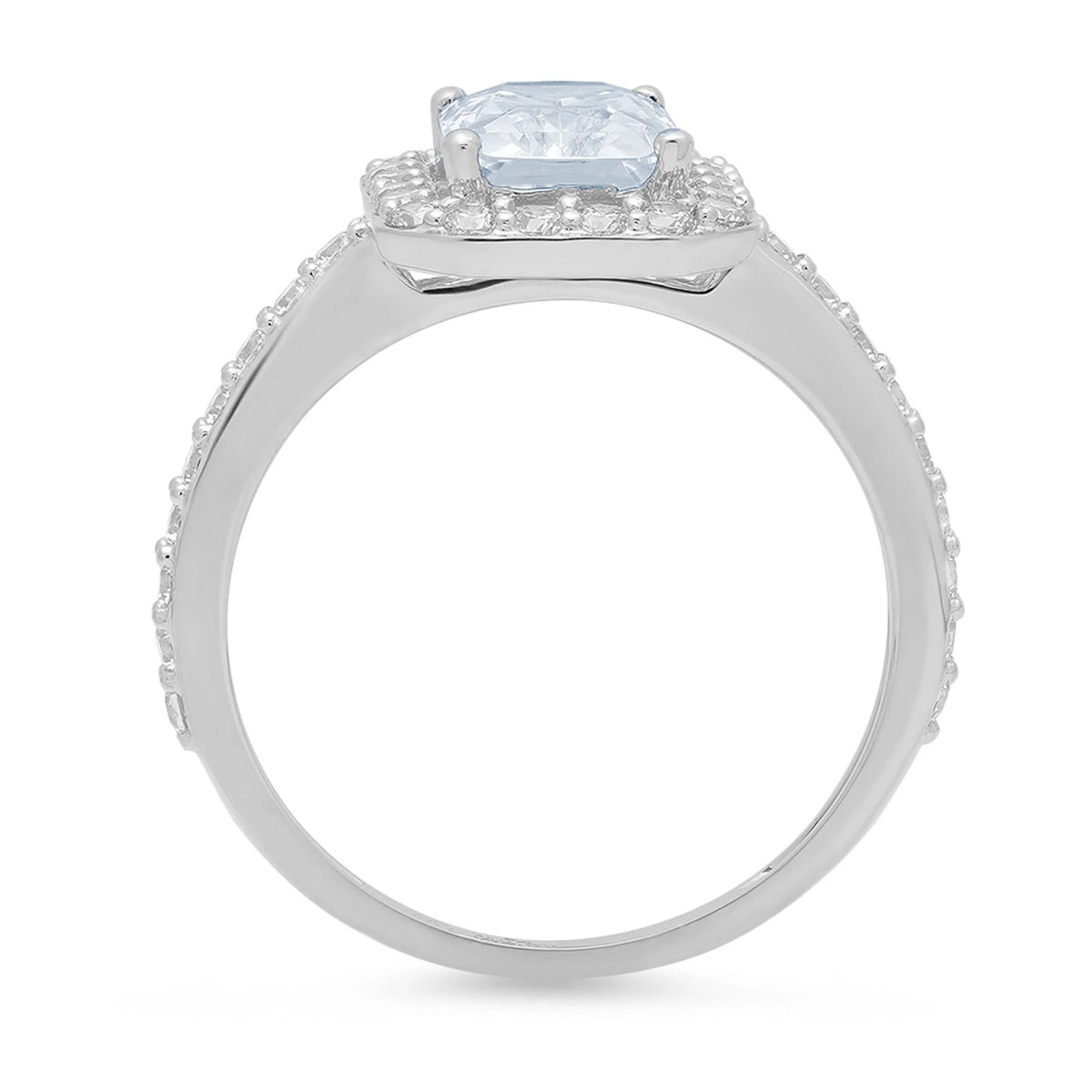 18k White Gold Emerald Cut Blue Aquamarine Halo Ring S21557