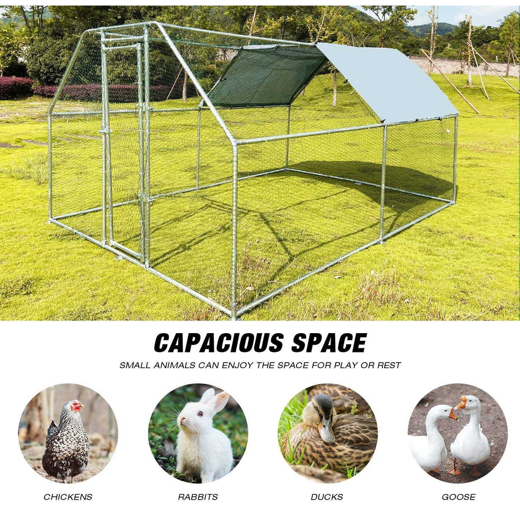 Large Metal Chicken Coop Walk-in Poultry Cage with Waterproof Cover U55206