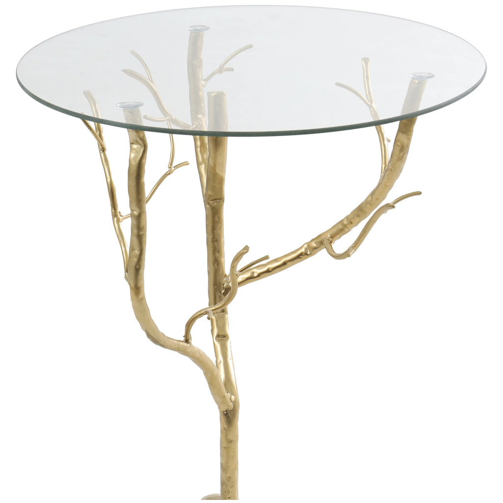 16" x 22" Gold Metal Branch Accent Table with Glass Top A5080