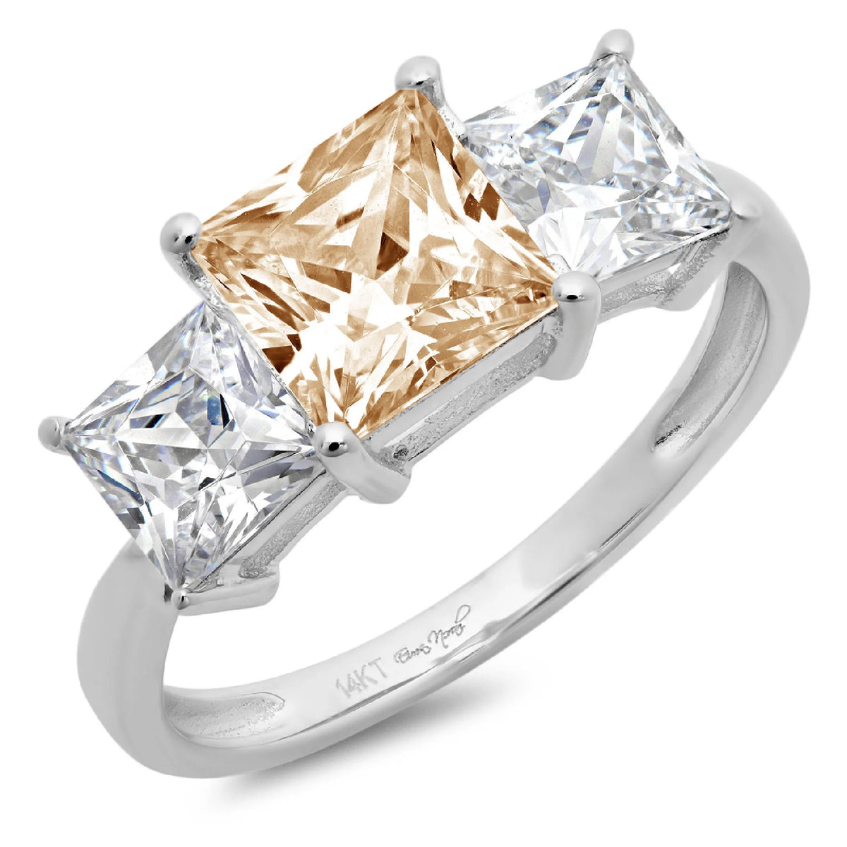 14k White Gold Princess Cut Moissanite 3 Stone Ring Size 4.5 G184078