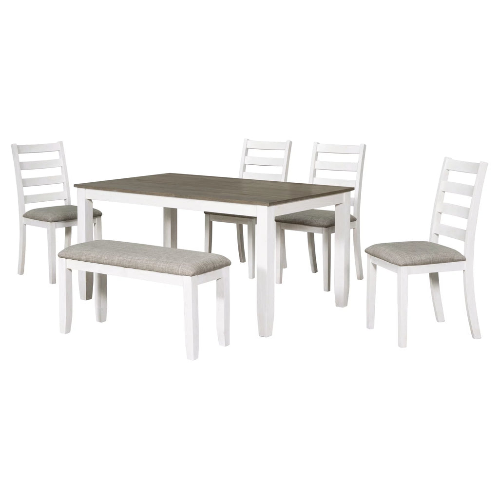 6 Pieces Wooden Dining Table Set with 4 Upholstered Chairs and Bench C989