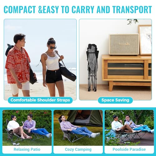 2-in-1 Reclining Camping Chair with Footrest Folding Lounge Chair with Adjustable Backrest U27820