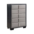 5 Drawers Tall Dresser Chest with Silver Faux Leather Black L282