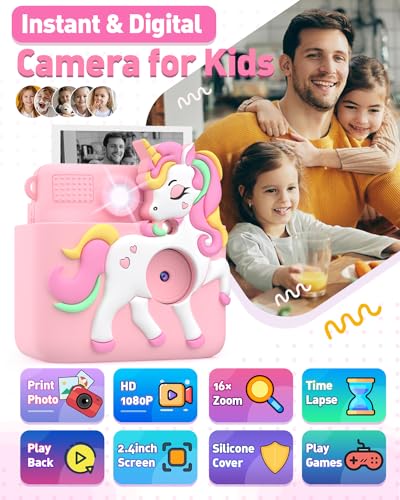 Pink Instant Print Kids Camera with 32GB SD Card O738