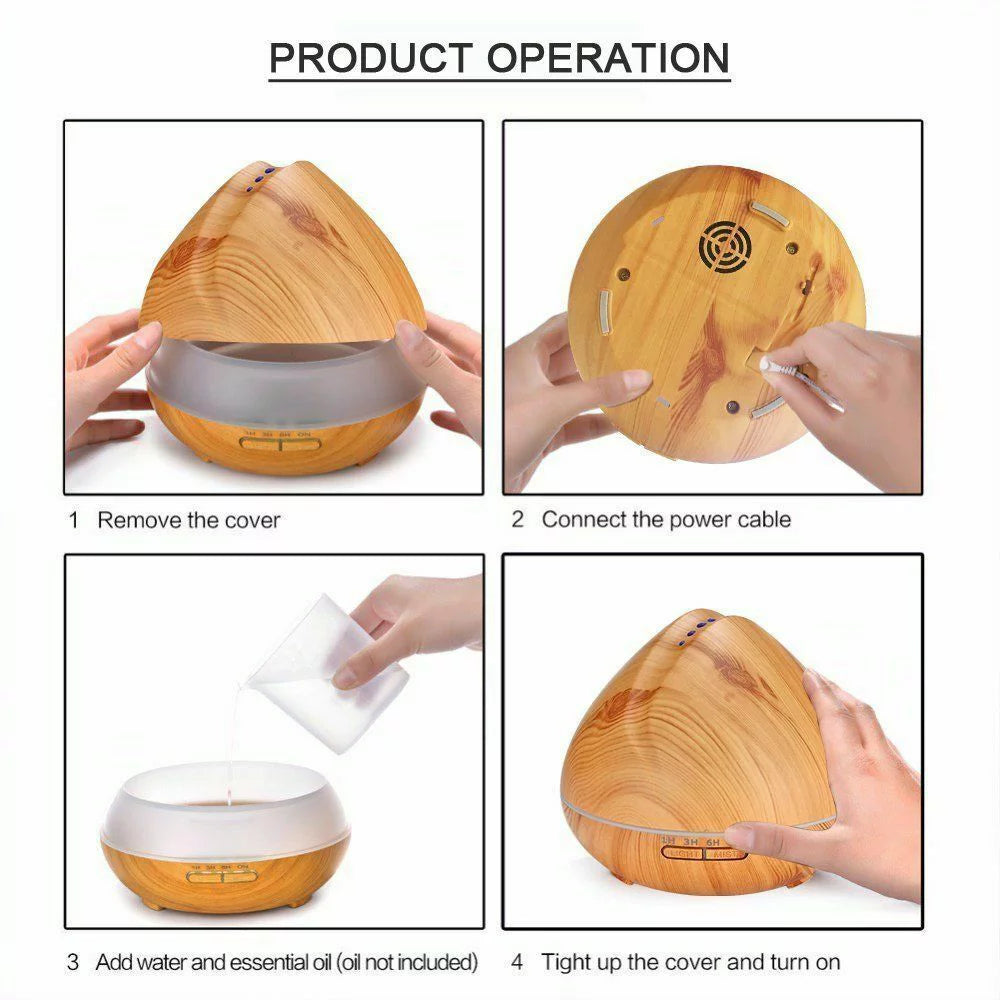 550ml Wood Grain Ultrasonic Cool Mist Aroma Essential Oil Diffuser X68156
