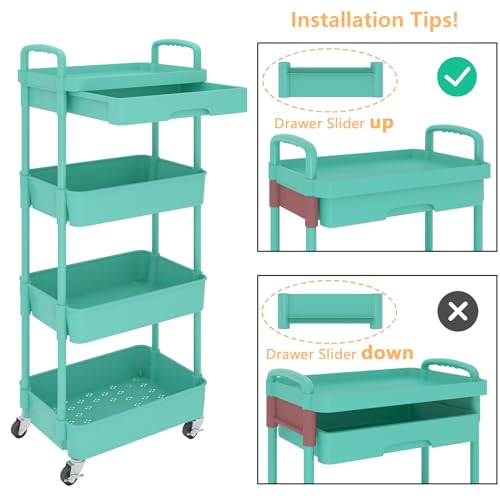 3-Tier Rolling Utility Cart with Drawer, Black J102