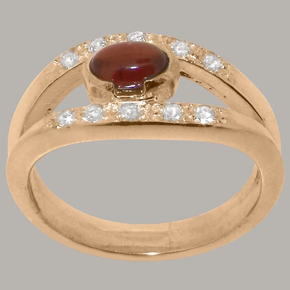 9k Rose Gold Natural Garnet & Diamond Womens Band Ring J55873