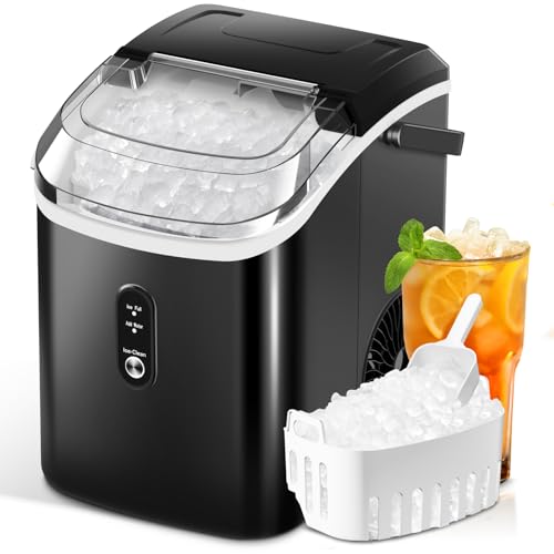Countertop Nugget Ice Maker with Soft Chewable Pellet Ice, Self-Cleaning, Black L5197