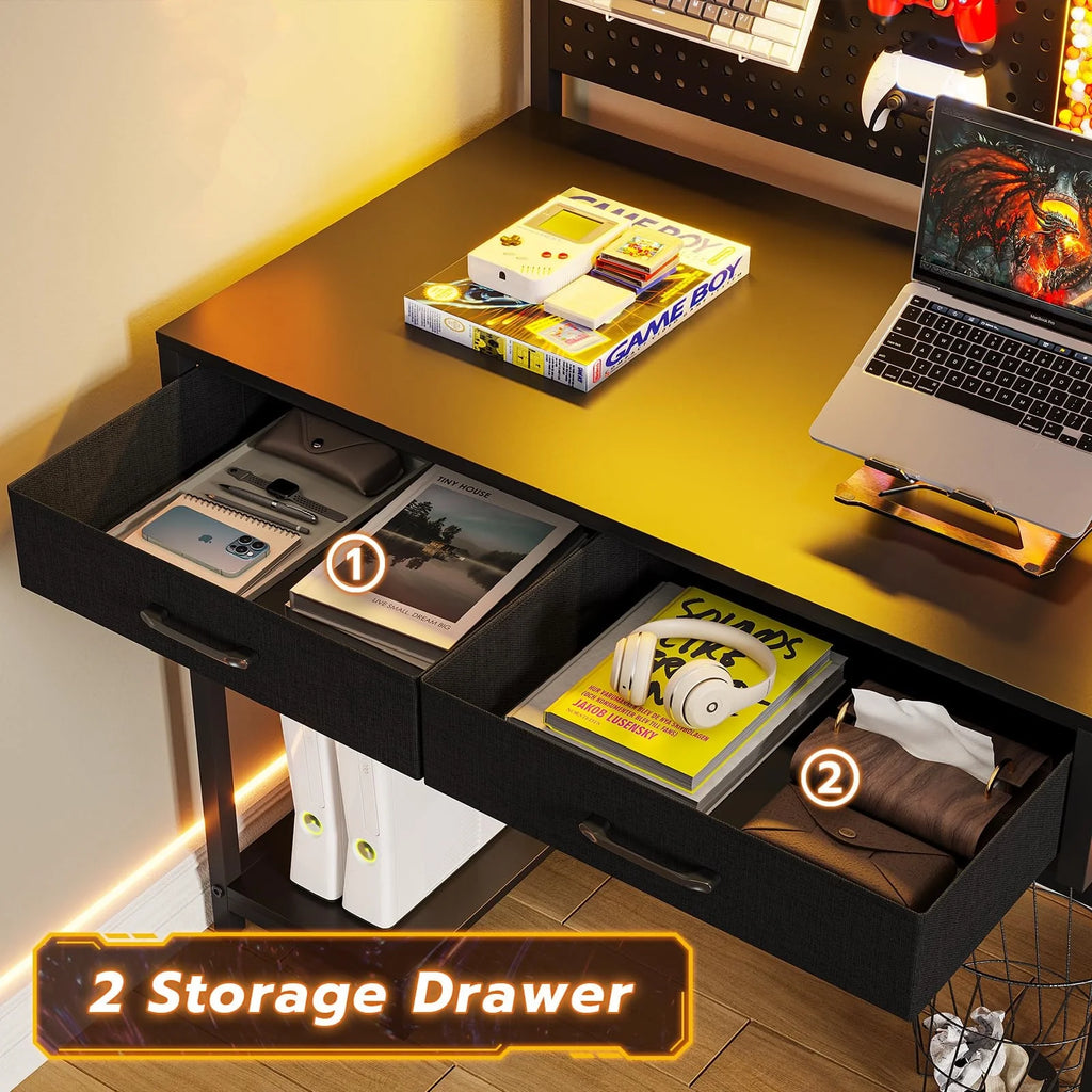 L Shaped Gaming Desk with LED Lights and Hutch Q609
