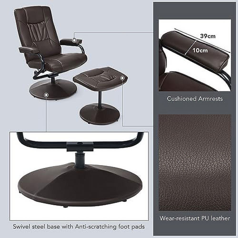 Grey PU Leather Swivel Reclining Chair with Ottoman F31753