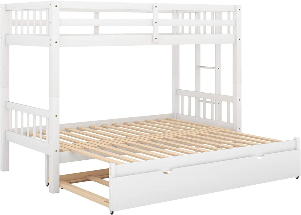 Twin Over King Wooden Bunk Bed with Trundle and Ladder W762