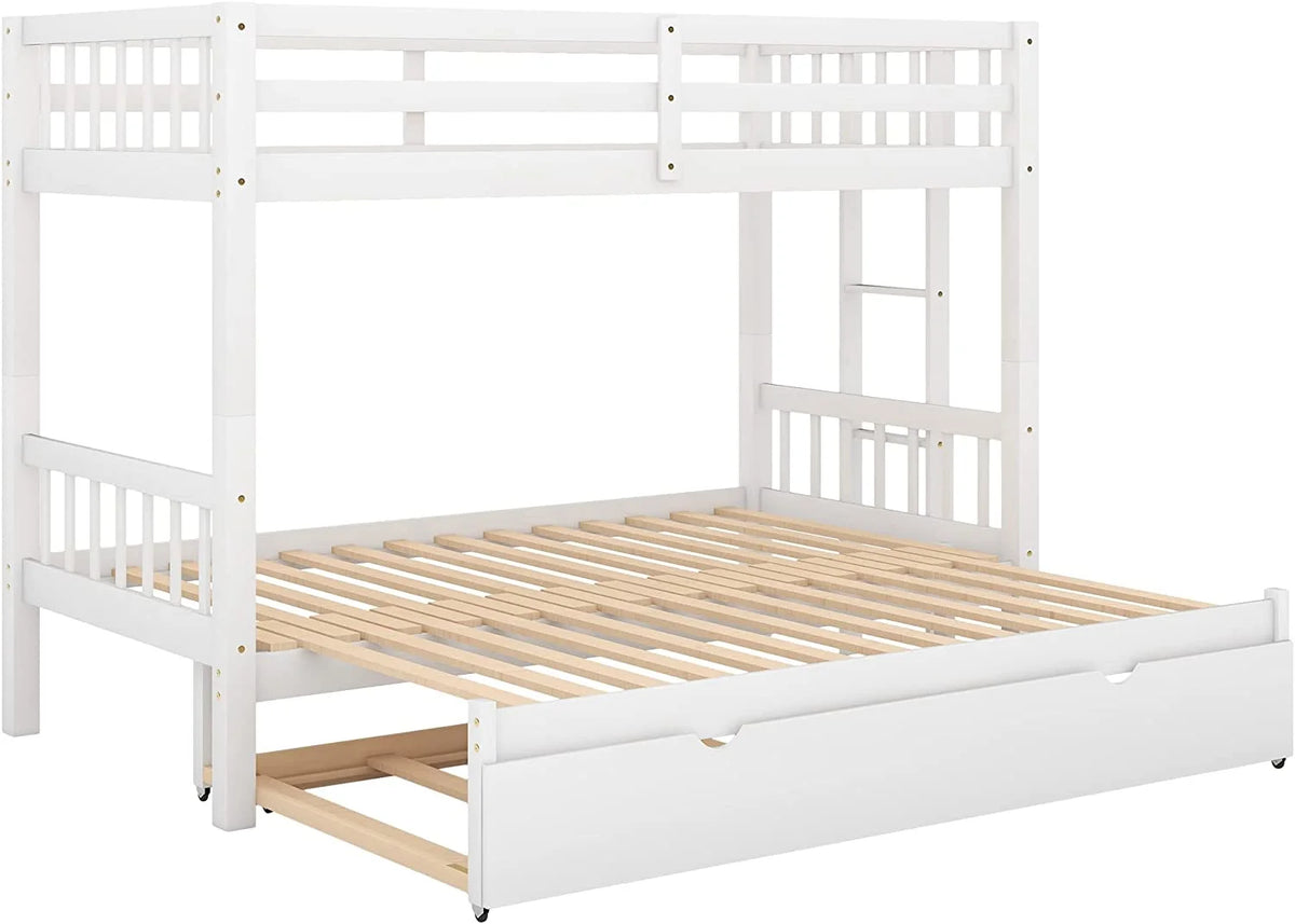Twin Over King Wooden Bunk Bed with Trundle and Ladder W762