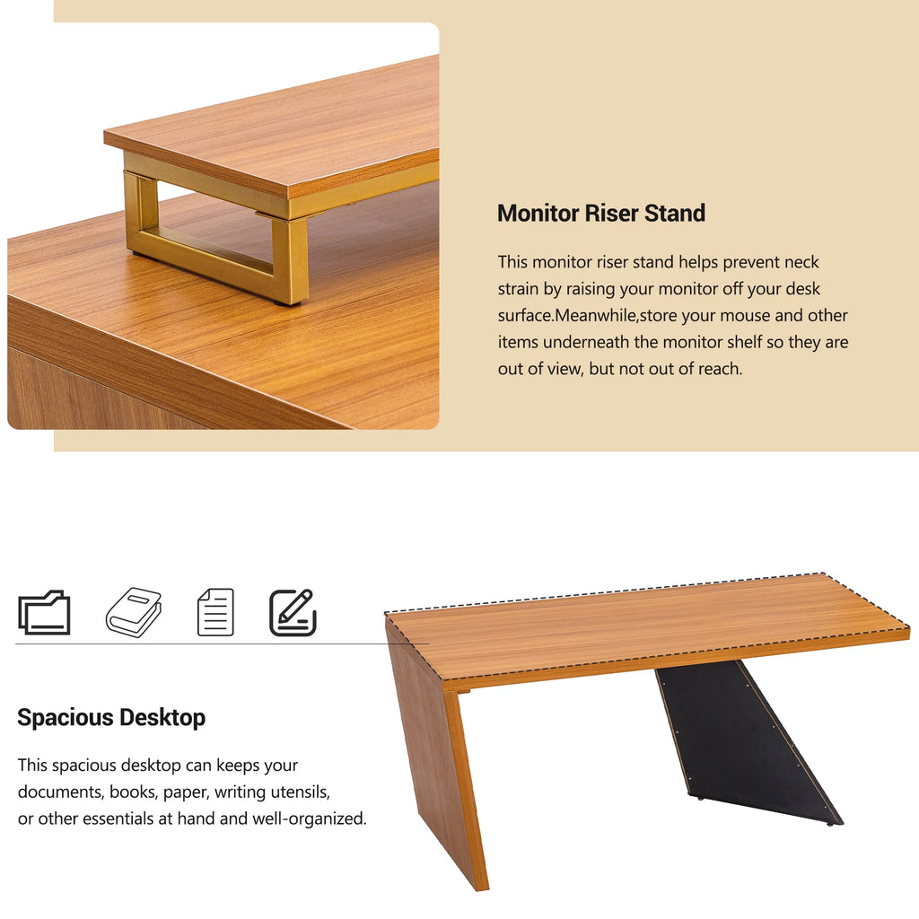 63" Rustic Industrial Wooden Writing Desk with Monitor Stand N849559
