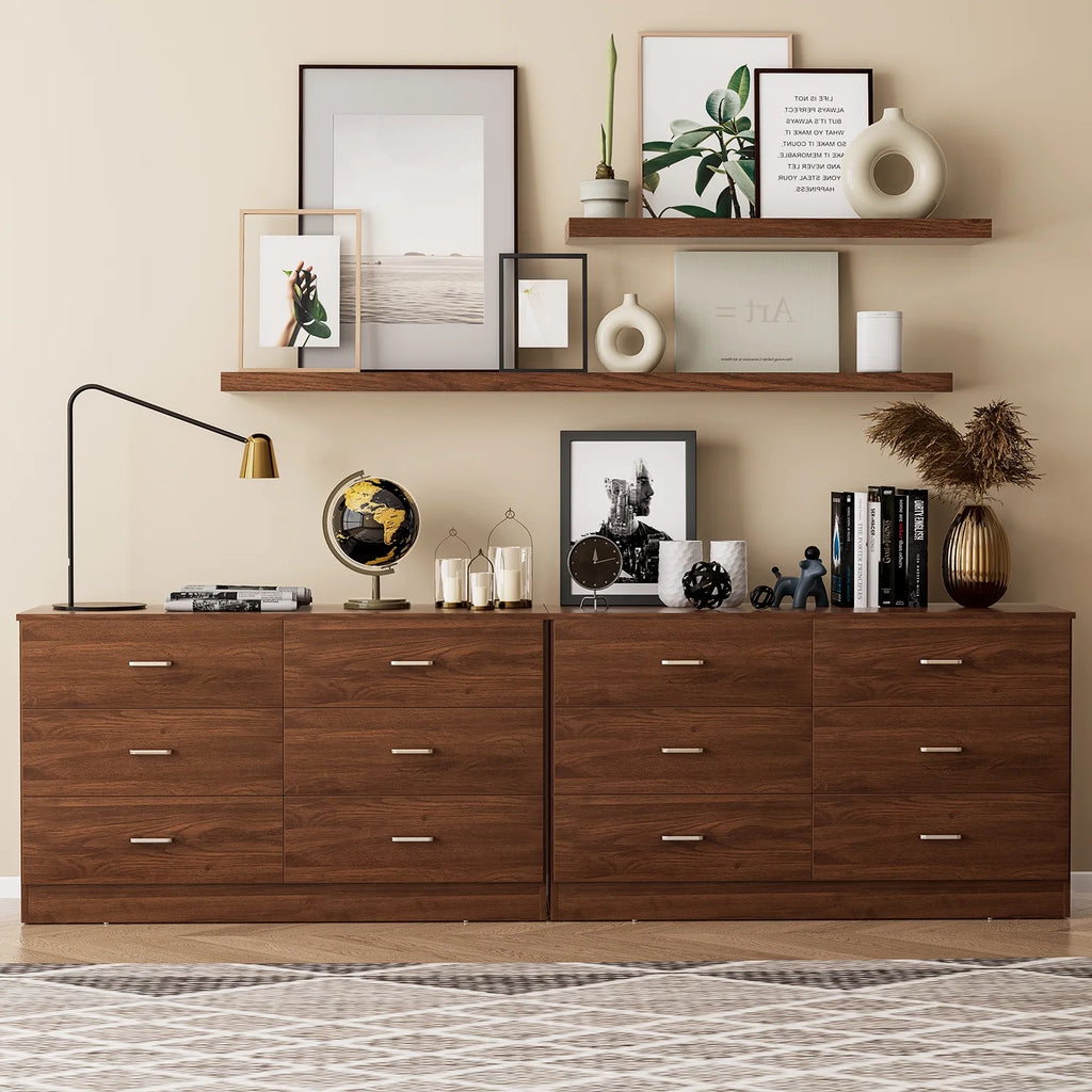 Black 6 Drawer Wood Double Dresser B9970