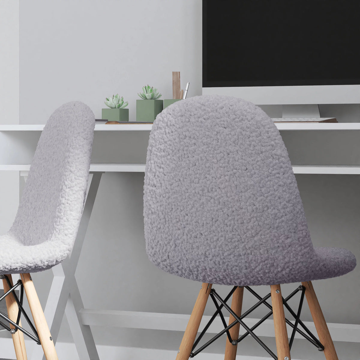 Set of 2 Gray Faux Shearling Accent Chair N45291