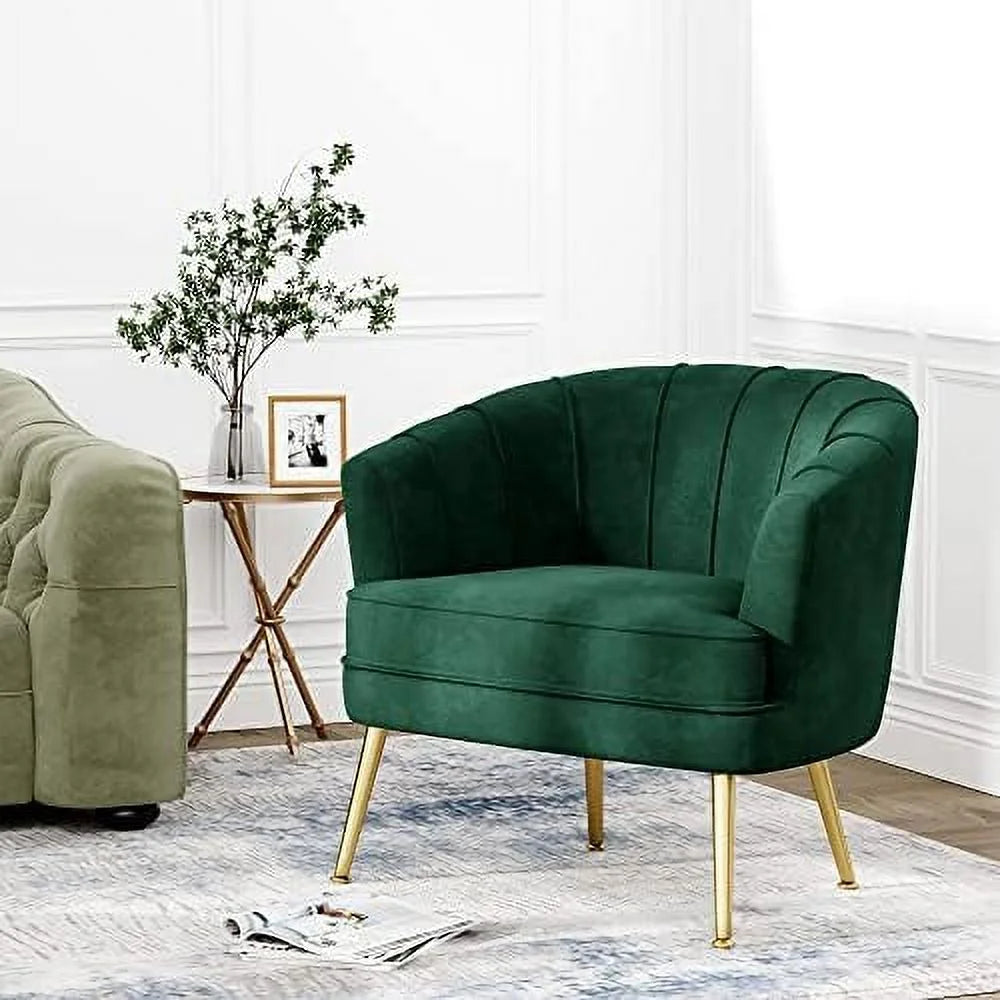 Green Velvet Accent Chair with Golden Metal Legs Q41681