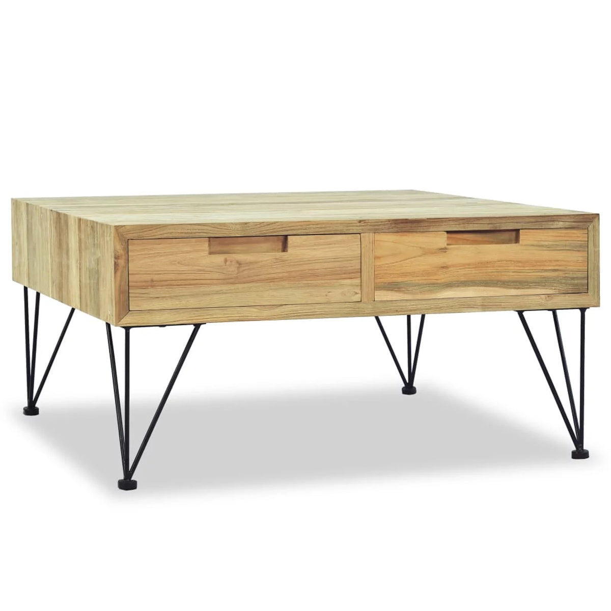 Coffee Table with 2 Storage Drawers Teak Wood Wrought Iron Legs E134083