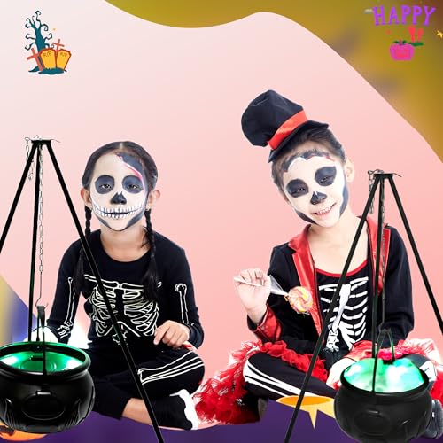 Large Plastic Black Cauldron with String Lights V382459