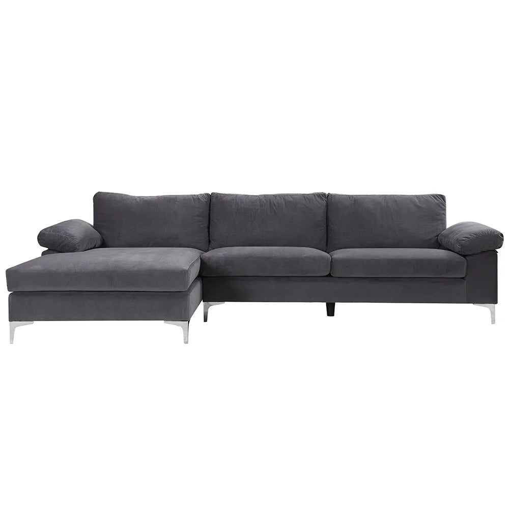 Grey Velvet Fabric Sectional Sofa Q1612