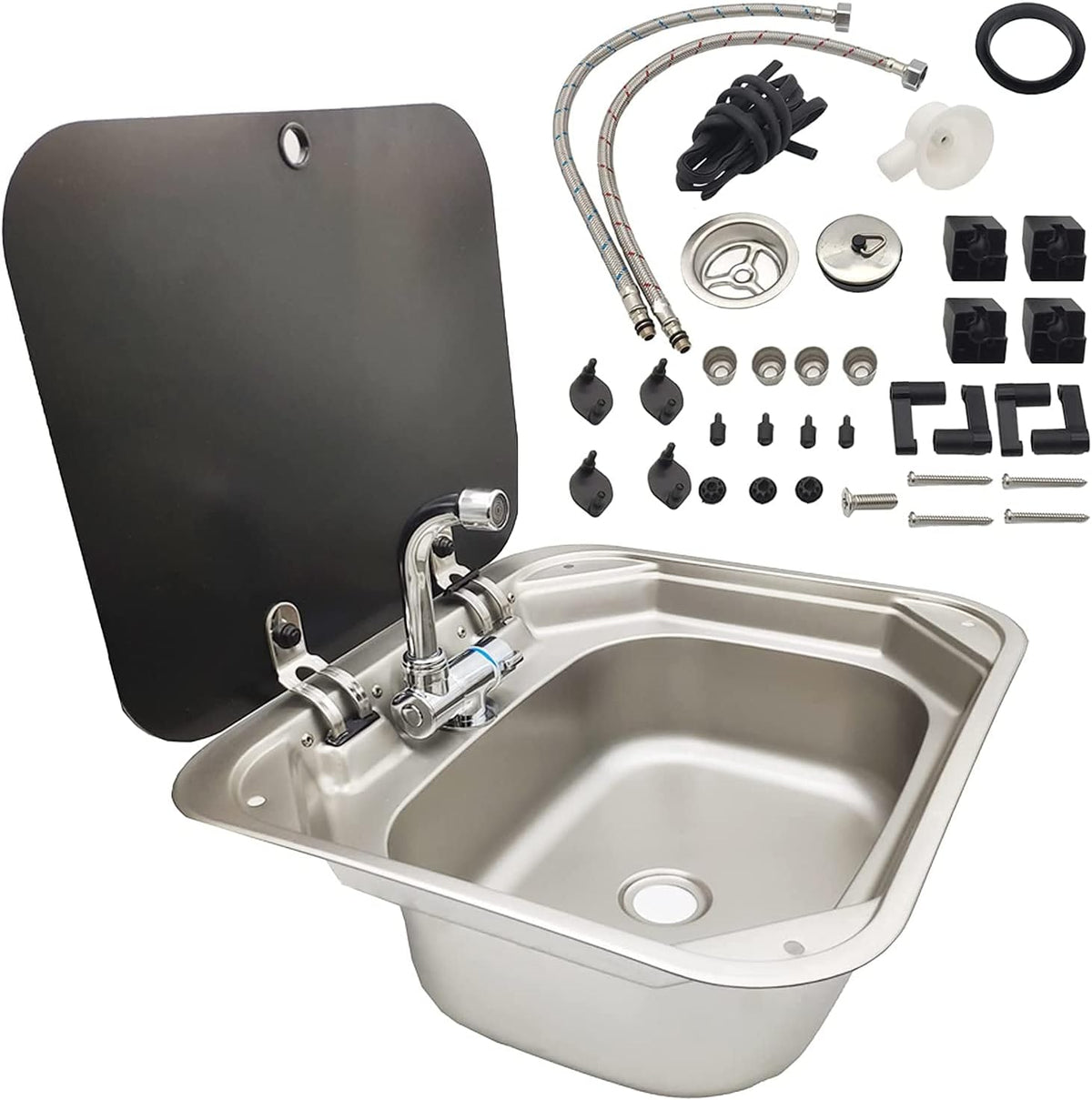 Single Bowl Stainless Steel Kitchen Basin Sink with Tempered Glass Lid N95811