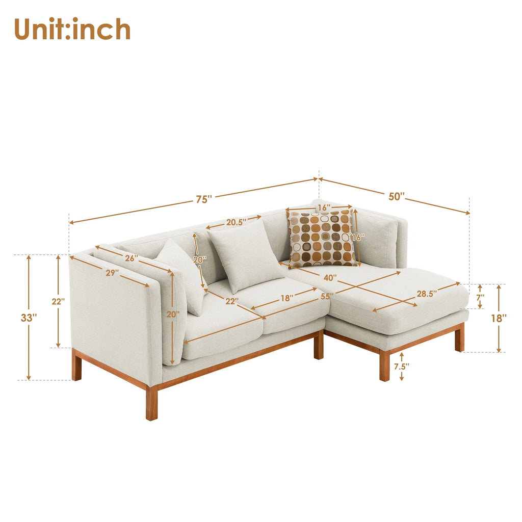 Cream Linen L Shaped Sectional Sofa with Chaise I1647