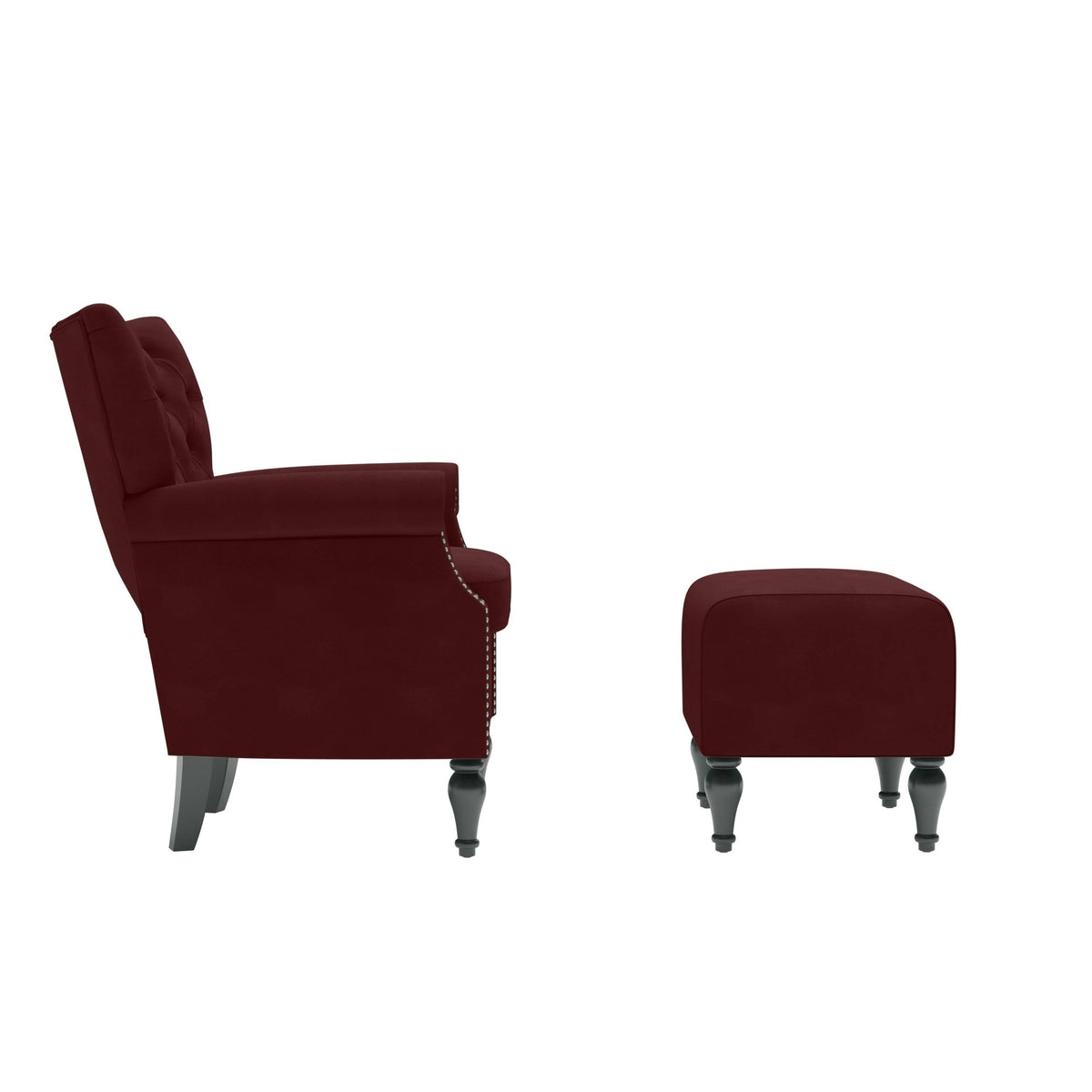 Button-Tufted Rolled Armchair and Ottoman - Ruby Red Z241635