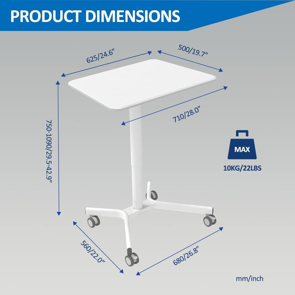 Pneumatic Mobile Laptop Standing Desk with Lockable Wheels O619130