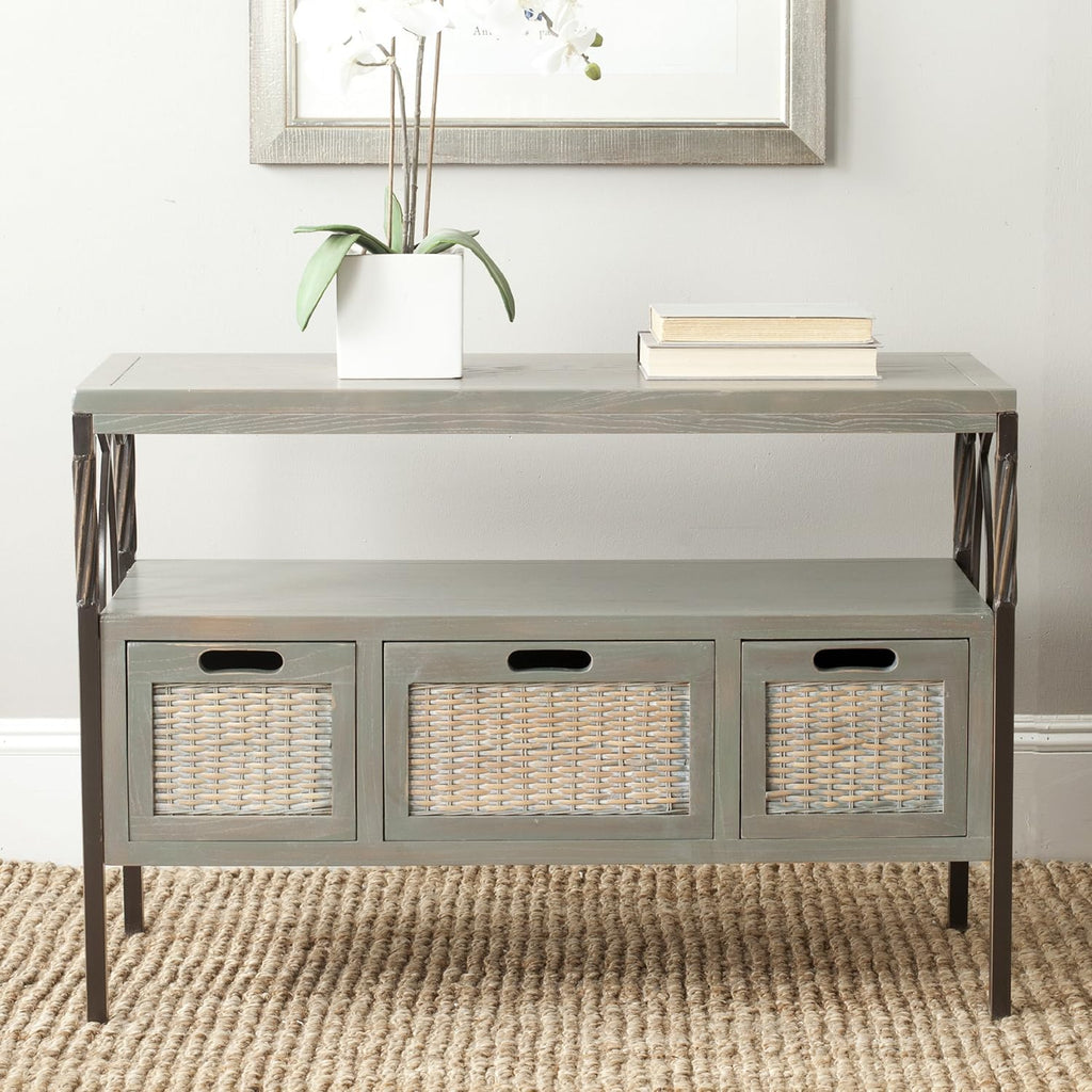 Antique Dark Walnut and Pewter 3-Drawer Console Table J735