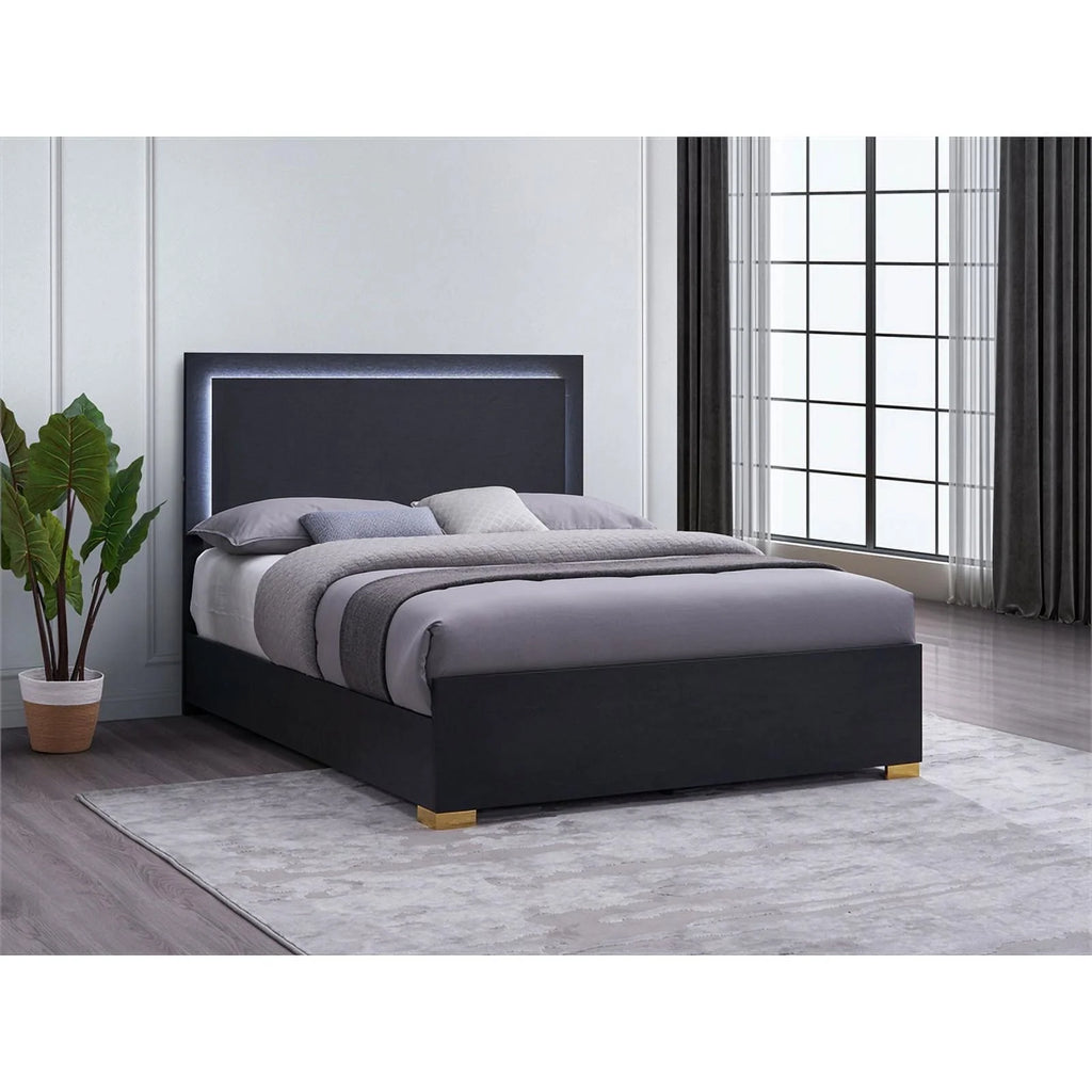 Black Gold Wood Eastern King Bed with LED Lighting P19160