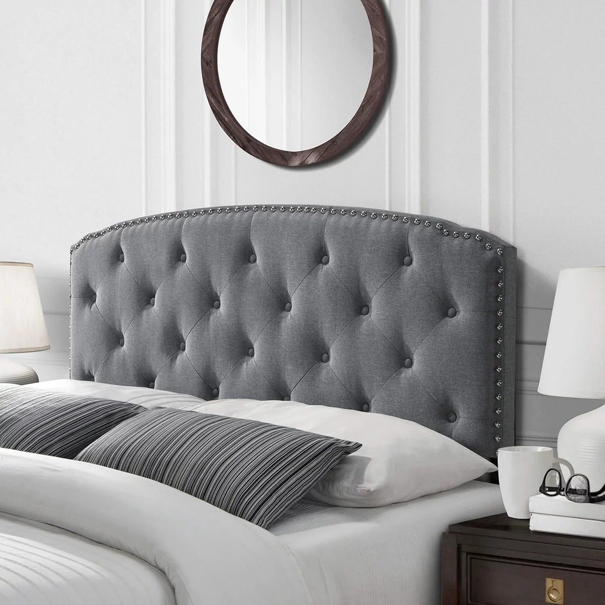 Queen Size Grey Polyester Blend Upholstered Headboard S875423