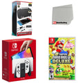 Nintendo Switch OLED Console White with New Super Mario Bros. U Deluxe, Screen Cleaning Cloth Bundle Z5030